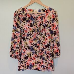 Anthropologie Maeve Pansy Field floral popover peasant blouse